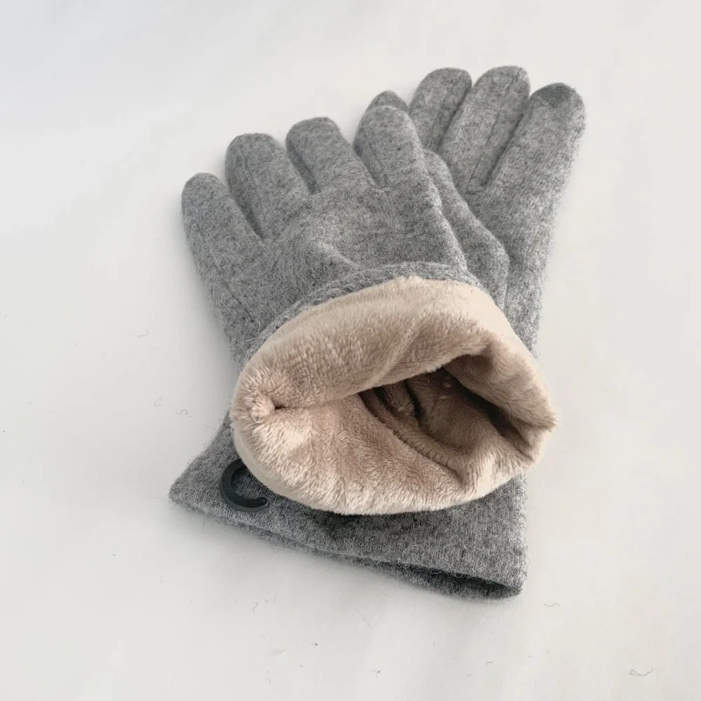 Luxury Cashmere Merino Wool Gloves Classic Gray Winter Mittens Fleece inside
